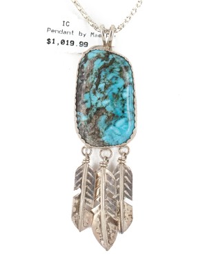 Feather Certified Authentic .925 Sterling Silver Handmade Navajo Natural Turquoise Native American Necklace 14990