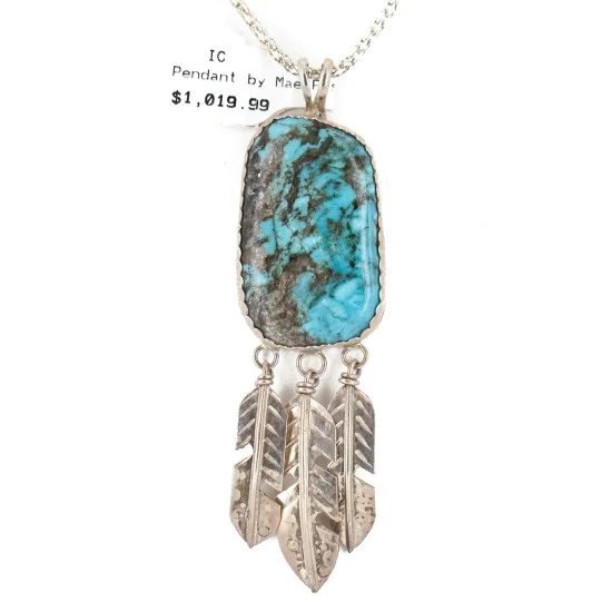 Feather .925 Sterling Silver Handmade Navajo Natural Turquoise Native American Necklace 14990 Feather .925 Sterling Silver Handmade Navajo Natural Turquoise Native American Necklace 14990
