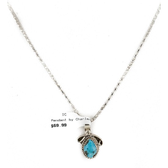 Certified Authentic Navajo .925 Sterling Silver Natural Turquoise Native American Necklace 16088-5