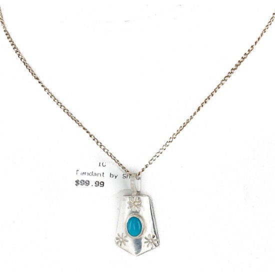 Certified Authentic .925 Sterling Silver Handmade Navajo Natural Turquoise Native American Necklace 24423-2