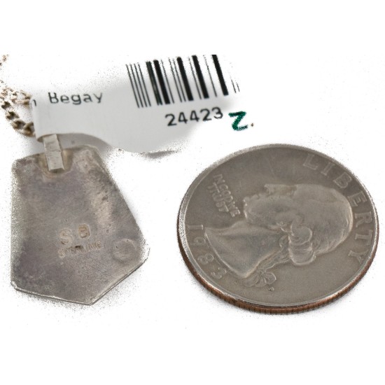 Certified Authentic .925 Sterling Silver Handmade Navajo Natural Turquoise Native American Necklace 24423-2