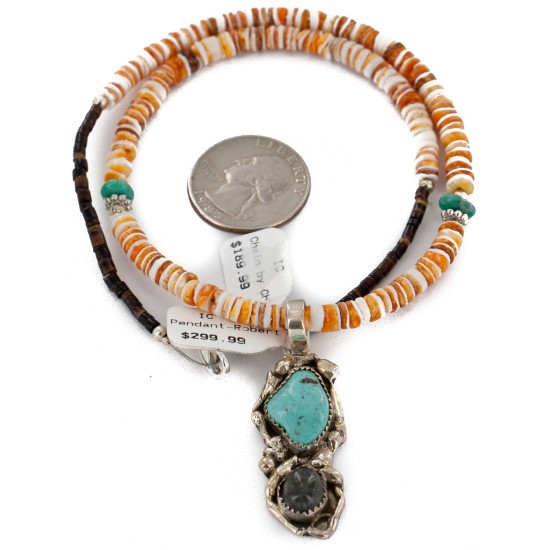 Certified Authentic .925 Sterling Silver Handmade Navajo Natural Turquoise Agate Spiny Oyster Native American Necklace 15939-4-25277