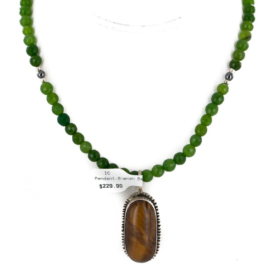 .925 Sterling Silver Handmade Certified Authentic Navajo Tigers Eye and Quartz Native American Necklace 24125-16076-6