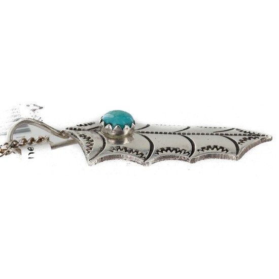 .925 Sterling Silver Handmade Certified Authentic Mistletoe Navajo Natural Turquoise Native American Necklace 16088-201