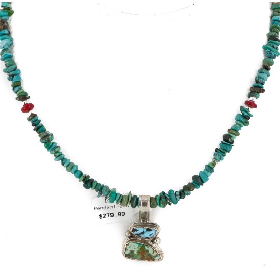 .925 Sterling Silver Handmade Certified Authentic Navajo Coral Turquoise Native American Necklace 16023-6-1601-11