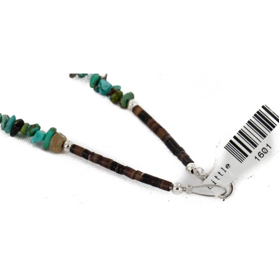 .925 Sterling Silver Handmade Certified Authentic Signed Navajo Coral Natural Turquoise Native American Necklace 2423-1601-12