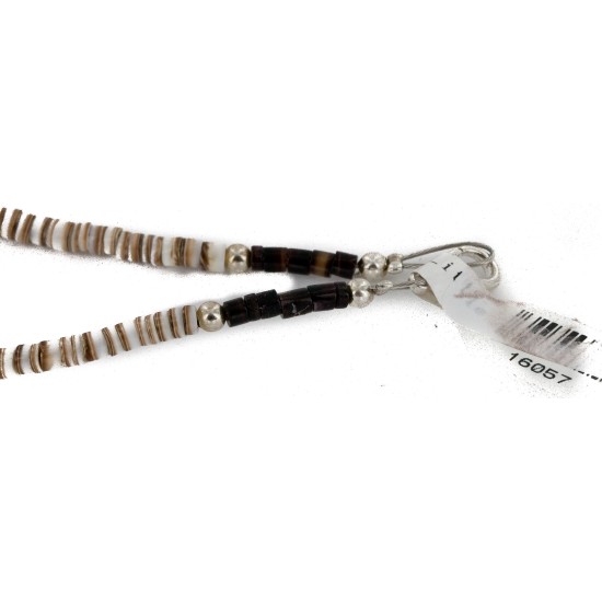 Certified Authentic Kokopelli .925 Sterling Silver Handmade Navajo Natural Turquoise Graduated Melon Shell Native American Necklace 24424-6-16057