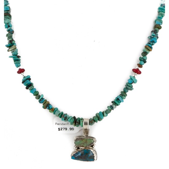 .925 Sterling Silver Handmade Certified Authentic Navajo Turquoise Coral Native American Necklace 16023-2-1601-13