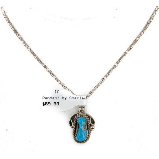 Certified Authentic Navajo .925 Sterling Silver Natural Turquoise Native American Necklace 16088-7