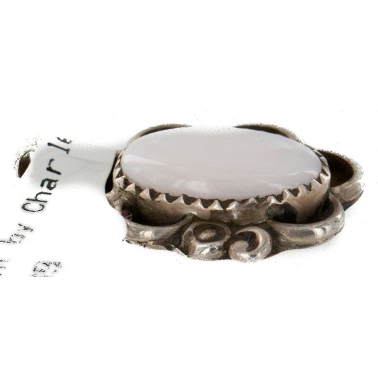 .925 Sterling Silver Handmade Certified Authentic Navajo Natural Mother of Pearl Native American Pendant 16088-11