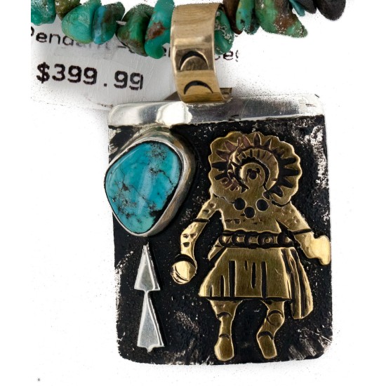12kt Gold Filled .925 Sterling Silver Handmade Certified Authentic Navajo Coral Natural Turquoise Native American Necklace 24302-1601-10