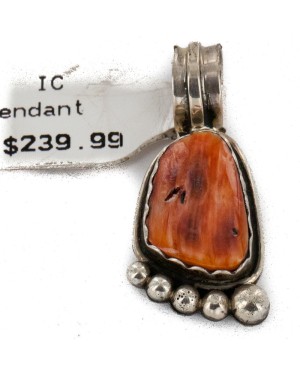 .925 Sterling Silver Handmade Certified Authentic Bear Paw Natural Spiny Oyster Native American Pendant  2422