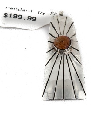 .925 Sterling Silver Handmade Certified Authentic Natural Agate Native American Pendant 24426-4