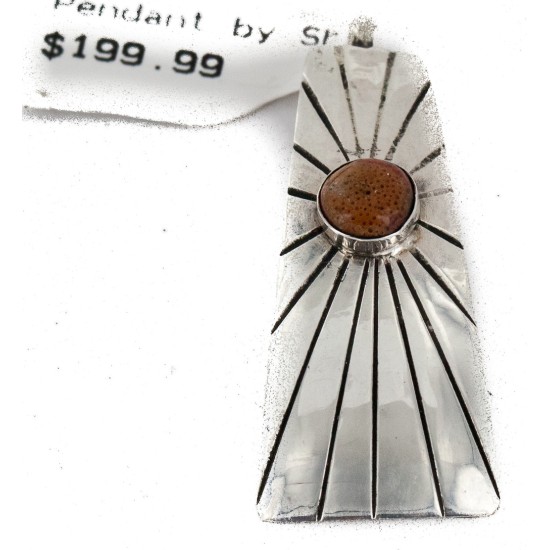 .925 Sterling Silver Handmade Certified Authentic Natural Agate Native American Pendant 24426-4