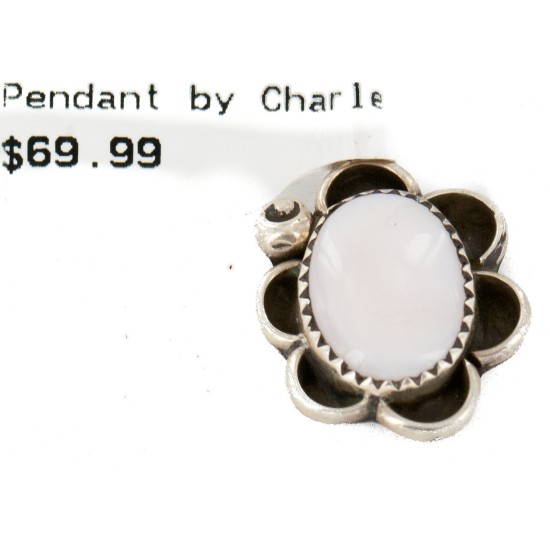 .925 Sterling Silver Handmade Certified Authentic Natural Mother of Pearl Navajo Native American Pendant 16088-10