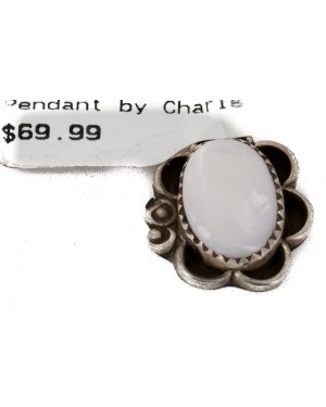 .925 Sterling Silver Handmade Certified Authentic Navajo Natural Mother of Pearl Native American Pendant 16088-11