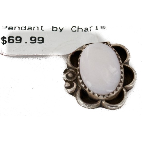 .925 Sterling Silver Handmade Certified Authentic Navajo Natural Mother of Pearl Native American Pendant 16088-11