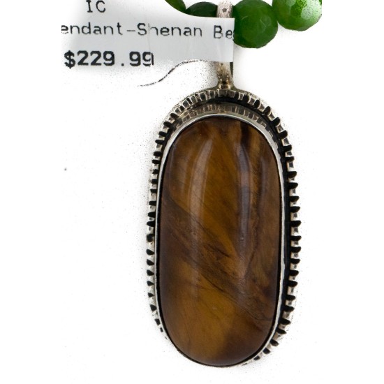 .925 Sterling Silver Handmade Certified Authentic Navajo Tigers Eye and Quartz Native American Necklace 24125-16076-6