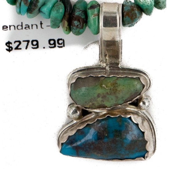 .925 Sterling Silver Handmade Certified Authentic Navajo Turquoise Coral Native American Necklace 16023-2-1601-13