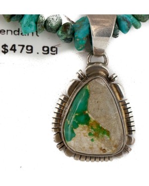 .925 Sterling Silver Handmade Certified Authentic Signed Navajo Coral Natural Turquoise Native American Necklace 2423-1601-12