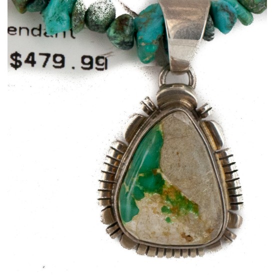 .925 Sterling Silver Handmade Certified Authentic Signed Navajo Coral Natural Turquoise Native American Necklace 2423-1601-12