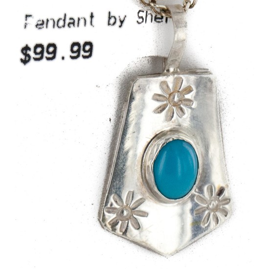Certified Authentic .925 Sterling Silver Handmade Navajo Natural Turquoise Native American Necklace 24423-2