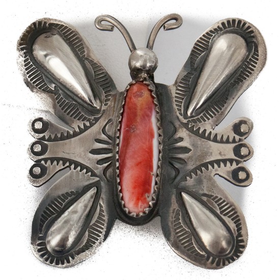 Certified Authentic Butterfly Handmade Navajo .925 Sterling Silver Natural Spiny Oyster Native American Pin and Pendant 14557