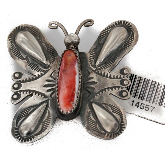 Certified Authentic Butterfly Handmade Navajo .925 Sterling Silver Natural Spiny Oyster Native American Pin and Pendant 14557