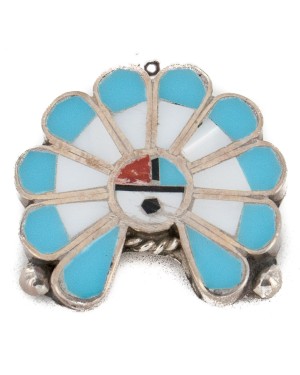 Certified Authentic Handmade Navajo .925 Sterling Silver Coral Natural Turquoise Mother of Pearl Native American Pin and Pendant 16036