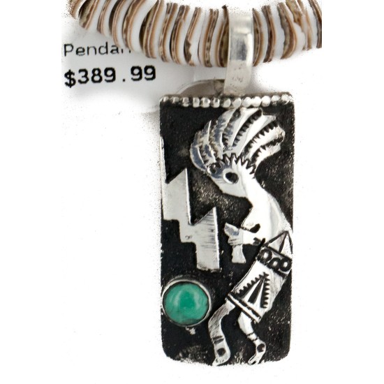 Certified Authentic Kokopelli .925 Sterling Silver Handmade Navajo Natural Turquoise Graduated Melon Shell Native American Necklace 24424-6-16057