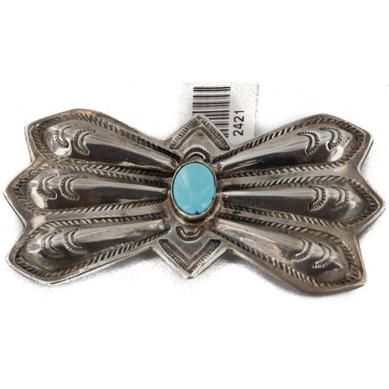Certified Authentic Signed Navajo .925 Sterling Silver Natural Turquoise Native American Pin and Pendant 2421
