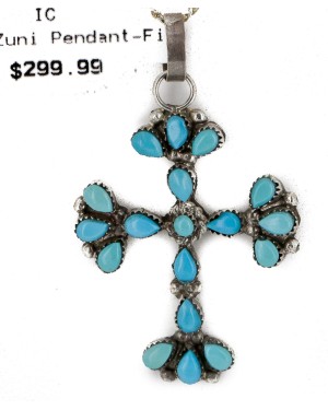 Handmade Cross Certified Authentic Zuni .925 Sterling Silver Natural Turquoise Native American Necklace 24368