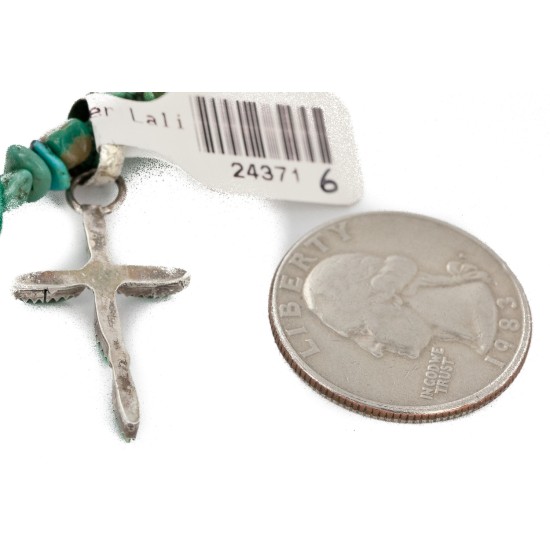 Handmade Cross Certified Authentic Zuni .925 Sterling Silver Coral Natural Turquoise Native American Necklace 24371-6-1601-22
