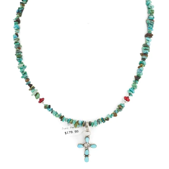 Handmade Navajo .925 Sterling Silver Turquoise Native American Cross Necklace 24371-1-1601-23 Handmade Navajo .925 Sterling Silver Turquoise Native American Cross Necklace 24371-1-1601-23