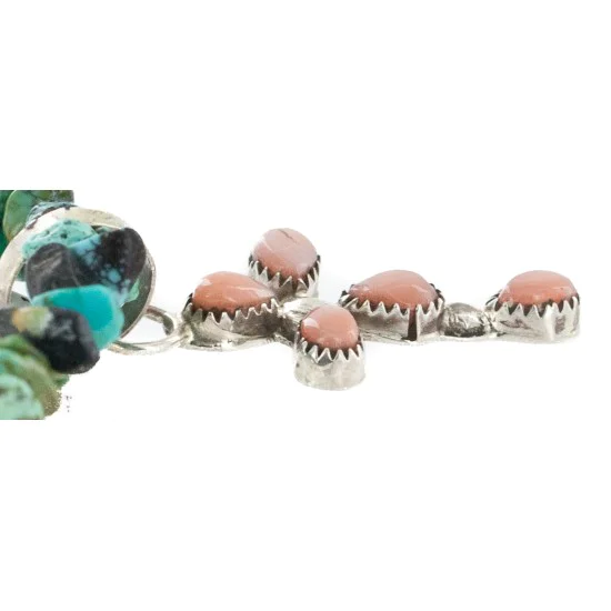 Handmade Cross Zuni .925 Sterling Silver Natural Turquoise Pink Coral Necklace 24371-2-1601-24 Handmade Cross Zuni .925 Sterling Silver Natural Turquoise Pink Coral Necklace 24371-2-1601-24