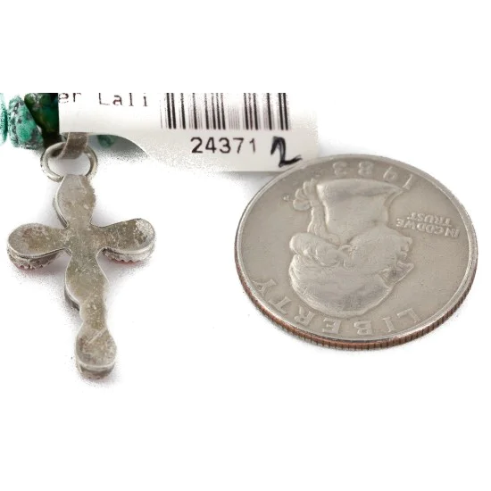 Handmade Cross Zuni .925 Sterling Silver Natural Turquoise Pink Coral Necklace 24371-2-1601-24 Handmade Cross Zuni .925 Sterling Silver Natural Turquoise Pink Coral Necklace 24371-2-1601-24