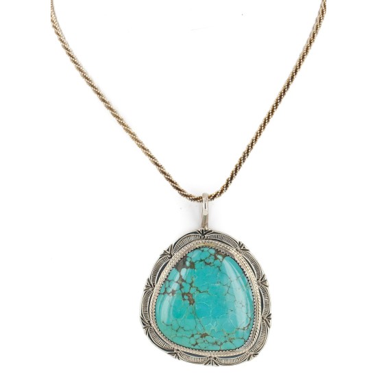 .925 Sterling Silver Handmade Certified Authentic Navajo Natural Turquoise Native American Necklace 15054
