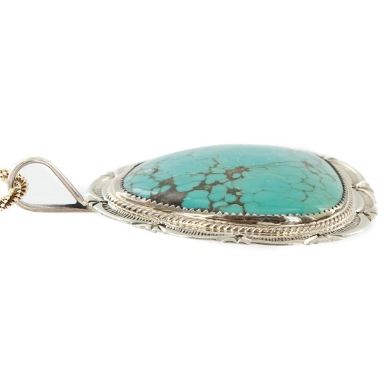 .925 Sterling Silver Handmade Certified Authentic Navajo Natural Turquoise Native American Necklace 15054