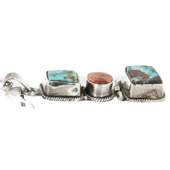 Handmade Navajo .925 Sterling Silver Natural Turquoise and Spiny Oyster Native American Necklace 10052