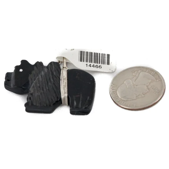 Hand Carved Animal Zuni .925 Sterling Silver Natural Jet Native American Necklace 14466 Hand Carved Animal Zuni .925 Sterling Silver Natural Jet Native American Necklace 14466
