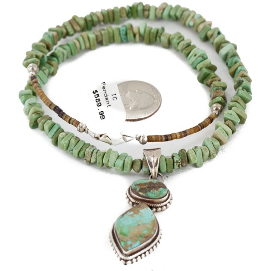 Handmade Navajo .925 Sterling Silver Natural Turquoise and Turquoise Native American Necklace 10053
