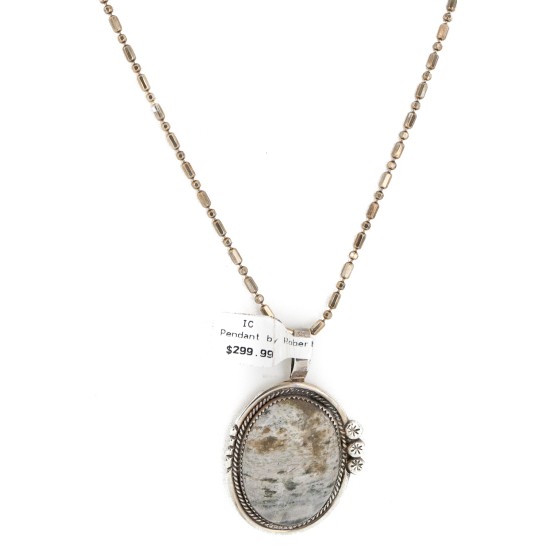 .925 Sterling Silver Handmade Certified Authentic Navajo Natural Jasper Native American Necklace 24191