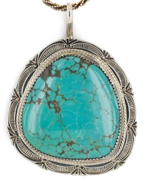 .925 Sterling Silver Handmade Certified Authentic Navajo Natural Turquoise Native American Necklace 15054