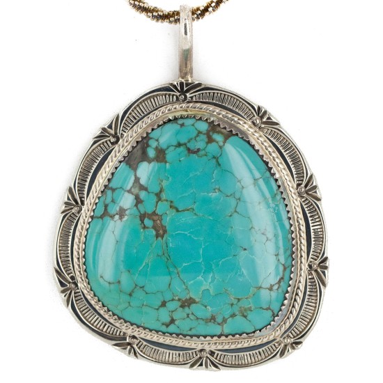 .925 Sterling Silver Handmade Certified Authentic Navajo Natural Turquoise Native American Necklace 15054