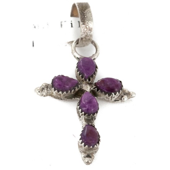 Cross Handmade Certified Authentic Zuni .925 Sterling Silver Natural Sugilite Native American Pendant 24371-5