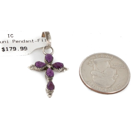 Cross Handmade Certified Authentic Zuni .925 Sterling Silver Natural Sugilite Native American Pendant 24371-5