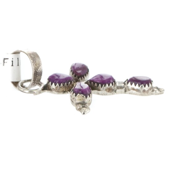 Cross Handmade Certified Authentic Zuni .925 Sterling Silver Natural Sugilite Native American Pendant 24371-5