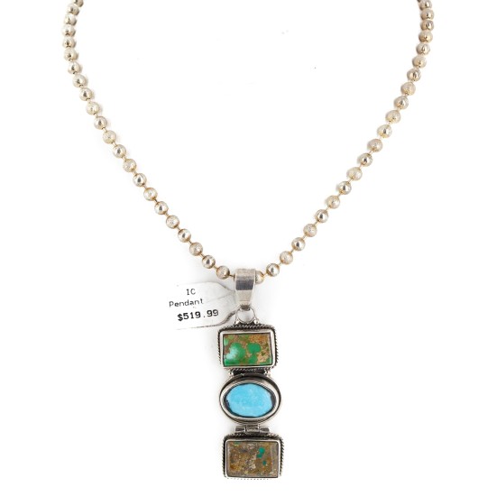 Handmade Certified Authentic Navajo .925 Sterling Silver Natural Turquoise Native American Necklace 24119