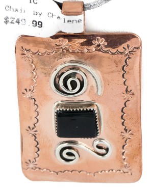 Handmade Certified Authentic Navajo Pure .925 Sterling Silver Copper Natural Black Onyx Native American Necklace 14973