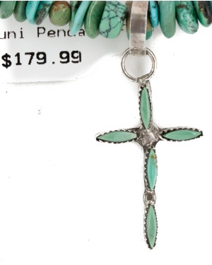 Handmade Cross Certified Authentic Zuni .925 Sterling Silver Coral Natural Turquoise Native American Necklace 24371-6-1601-22